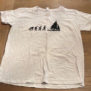 Gildan White Tee with Black Evolution and Sailboat Graphic